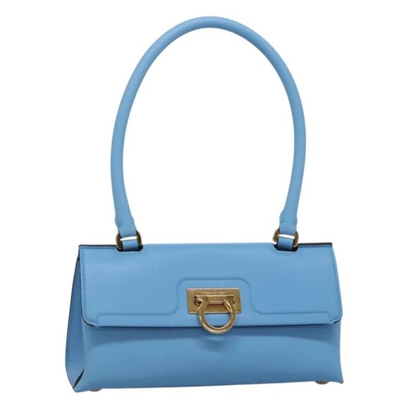 Salvatore Ferragamo Handbags - Salvatore Ferragamo Gancini Shoulder Bag Leather Blue Gold Auth 114931V